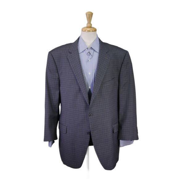 Peter Millar Blue Gray Gingham Check 2-Btn Wool Sportcoat Blazer 50R - Picture 1 of 9